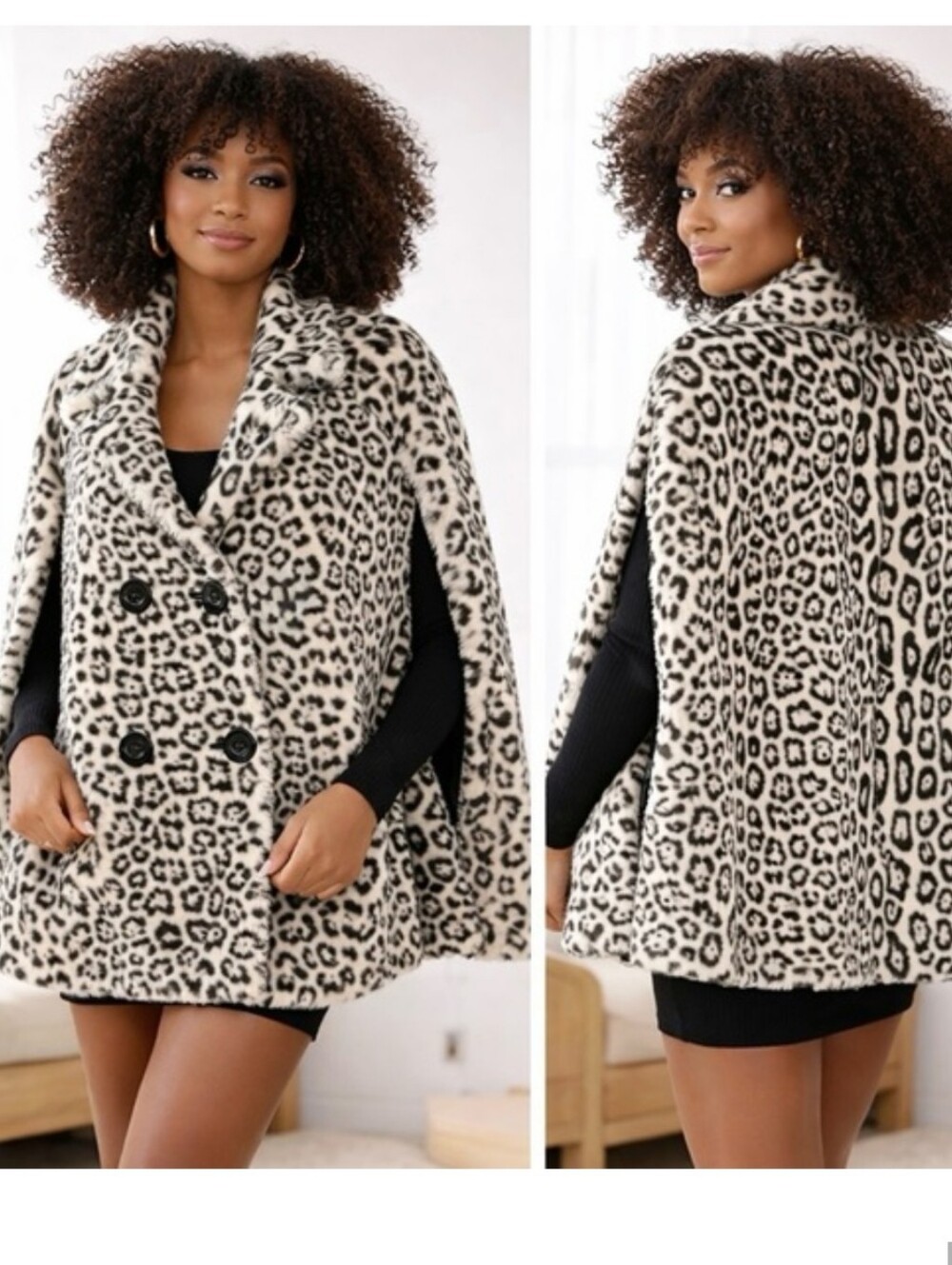 Rachel Zoe Leopard-Print Faux Fur Cape in Cream and Black (NWT) 🔥😮💨🫰🏾O/S